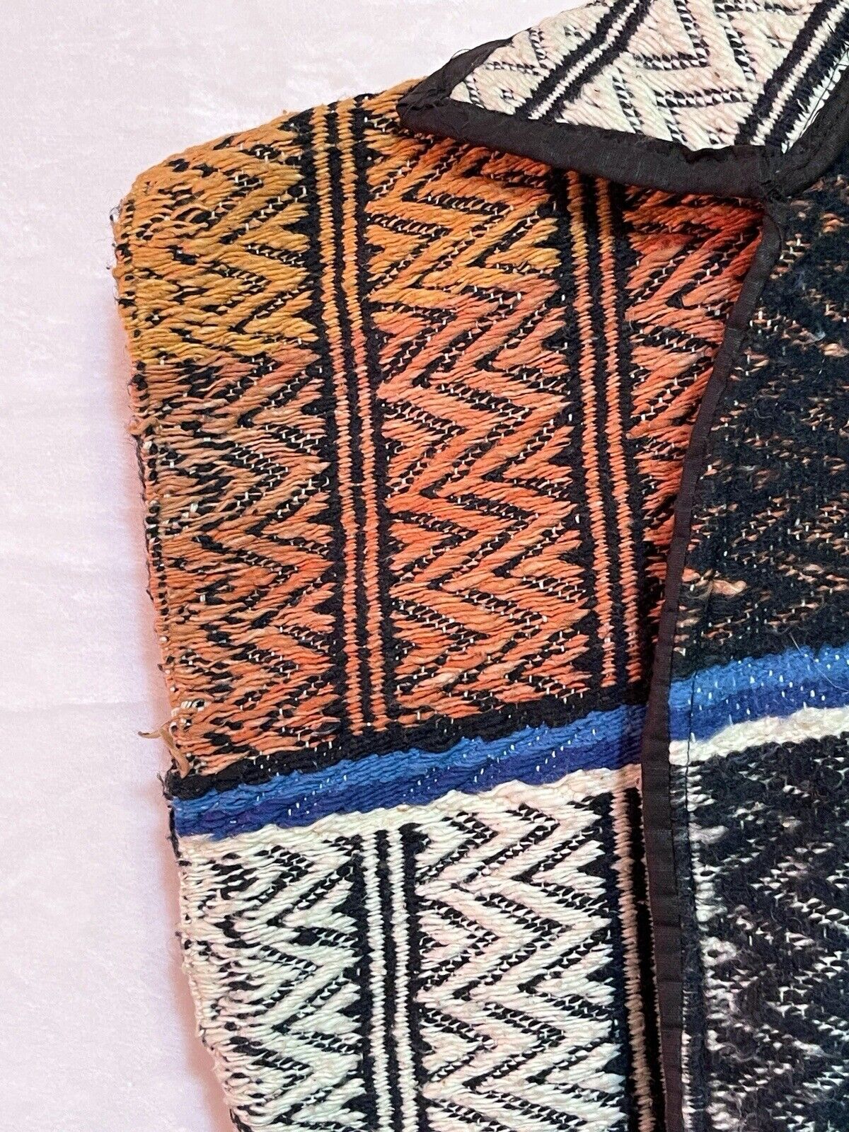 Vintage 60s Mexican Blanket Vest XL Serape Ruana Retro Poncho Fringe Pockets