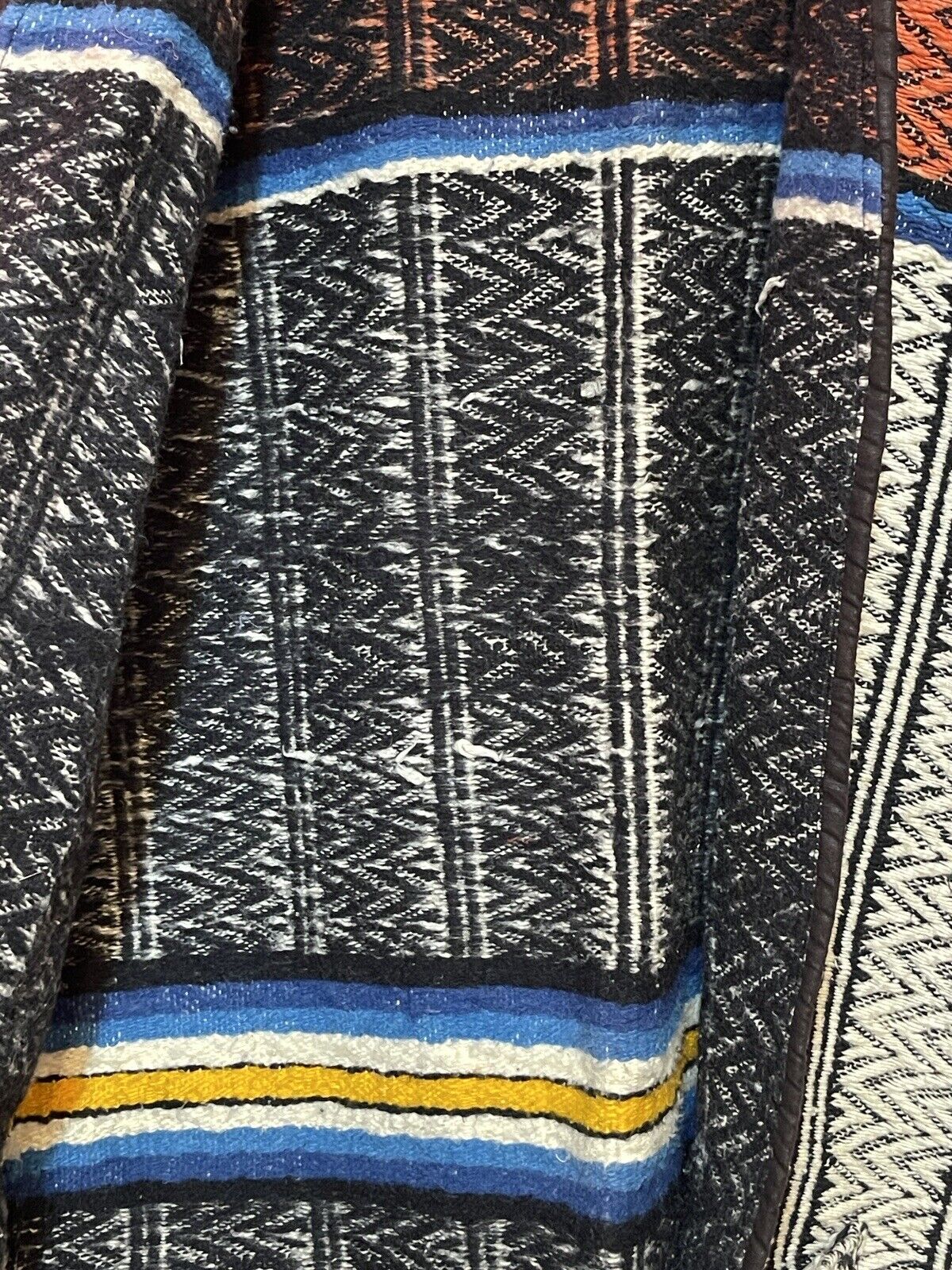 Vintage 60s Mexican Blanket Vest XL Serape Ruana Retro Poncho Fringe Pockets