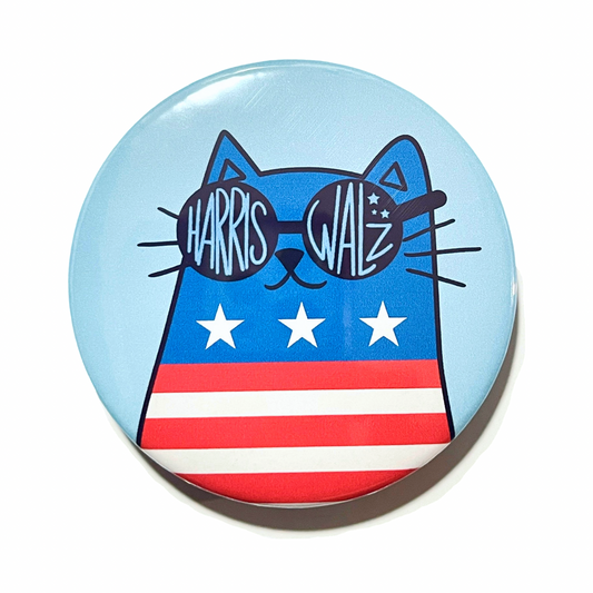 2.25” Harris Walz 2024 Cat Pinback Button RWB USA Kamala Campaign Election Vote