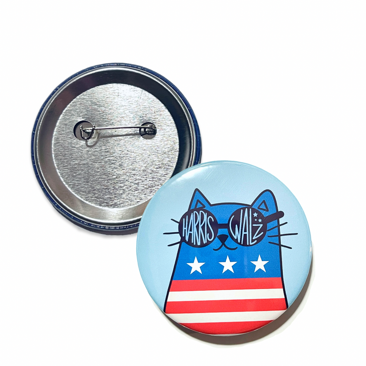 2.25” Harris Walz 2024 Cat Pinback Button RWB USA Kamala Campaign Election Vote