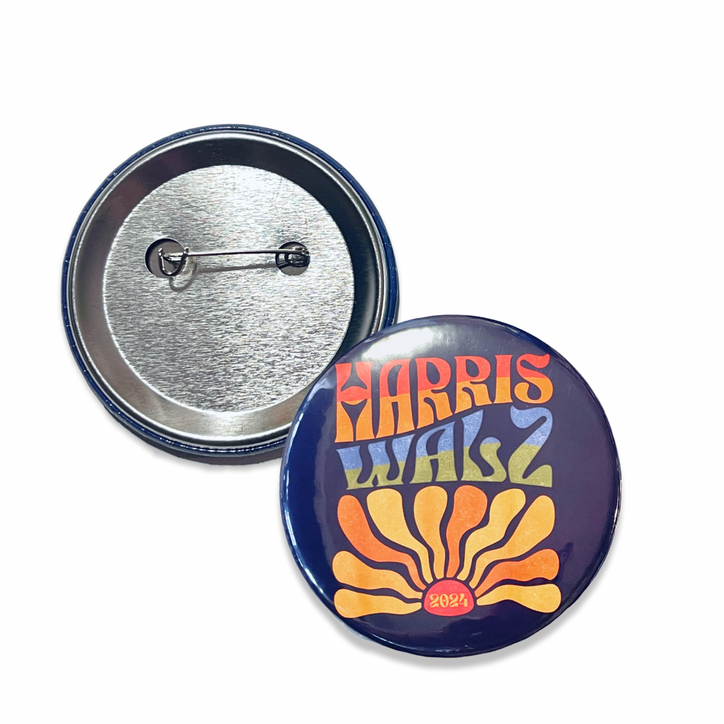 2.25” Harris Walz 2024 Button Pinback Retro Sun Campaign Election USA Vote Kamala Hippie Joy