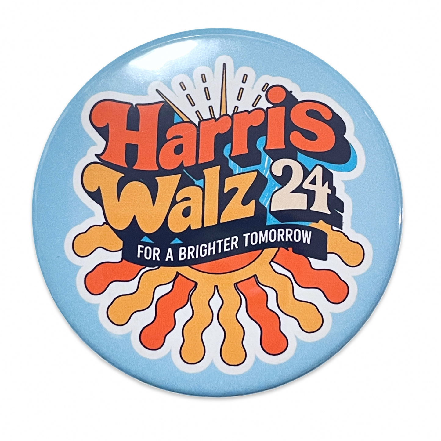 2.25” Harris Walz 2024 Button Retro Sun Hippie Campaign Election USA Vote Kamala Joy