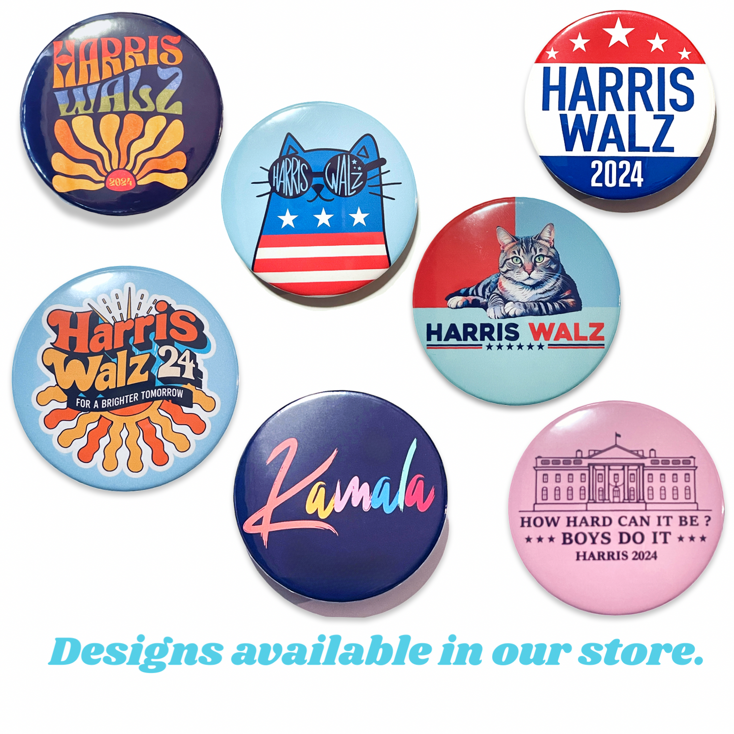 2.25” Harris Walz 2024 Button Cat Lady Pinback Kamala Campaign USA Election Vote