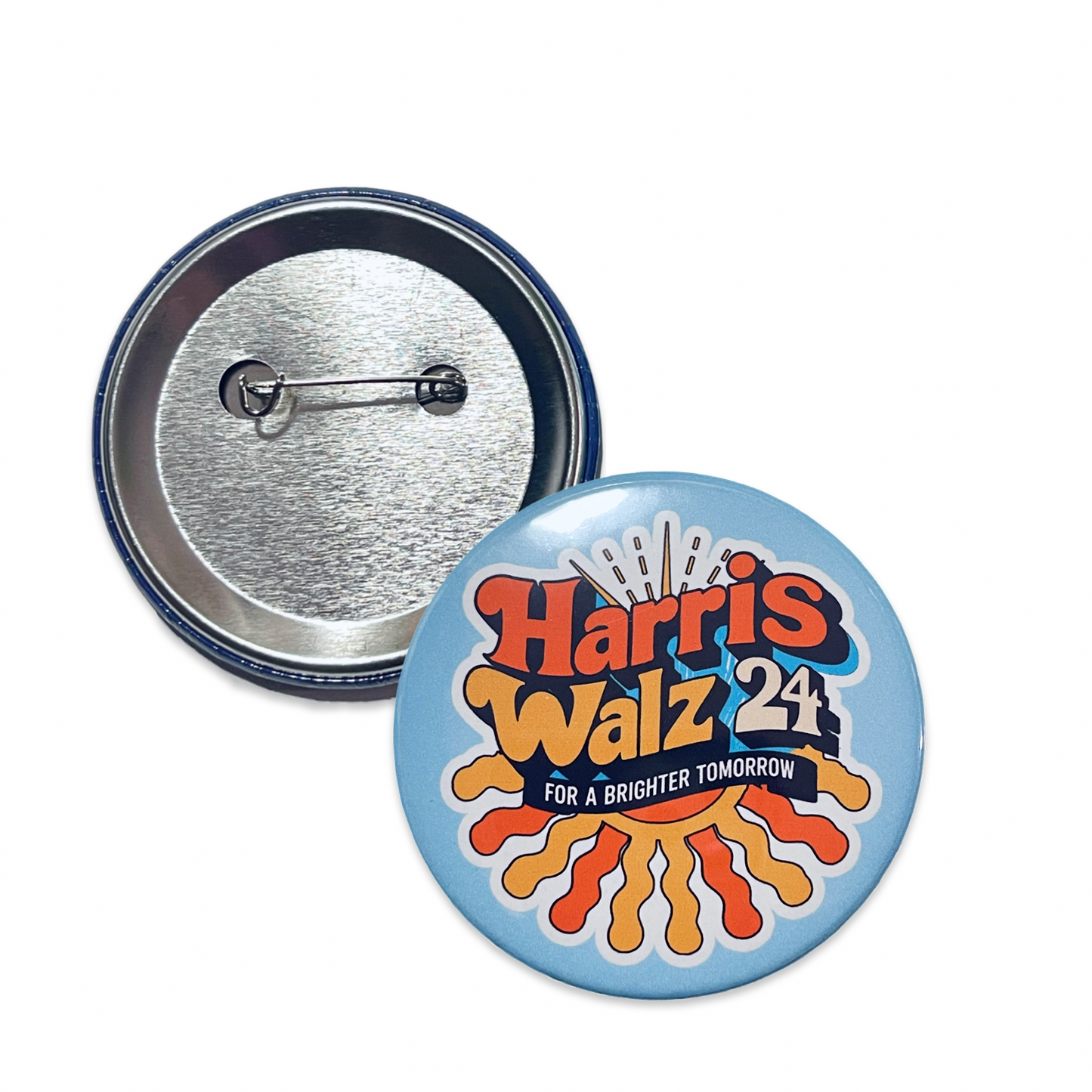 2.25” Harris Walz 2024 Button Retro Sun Hippie Campaign Election USA Vote Kamala Joy