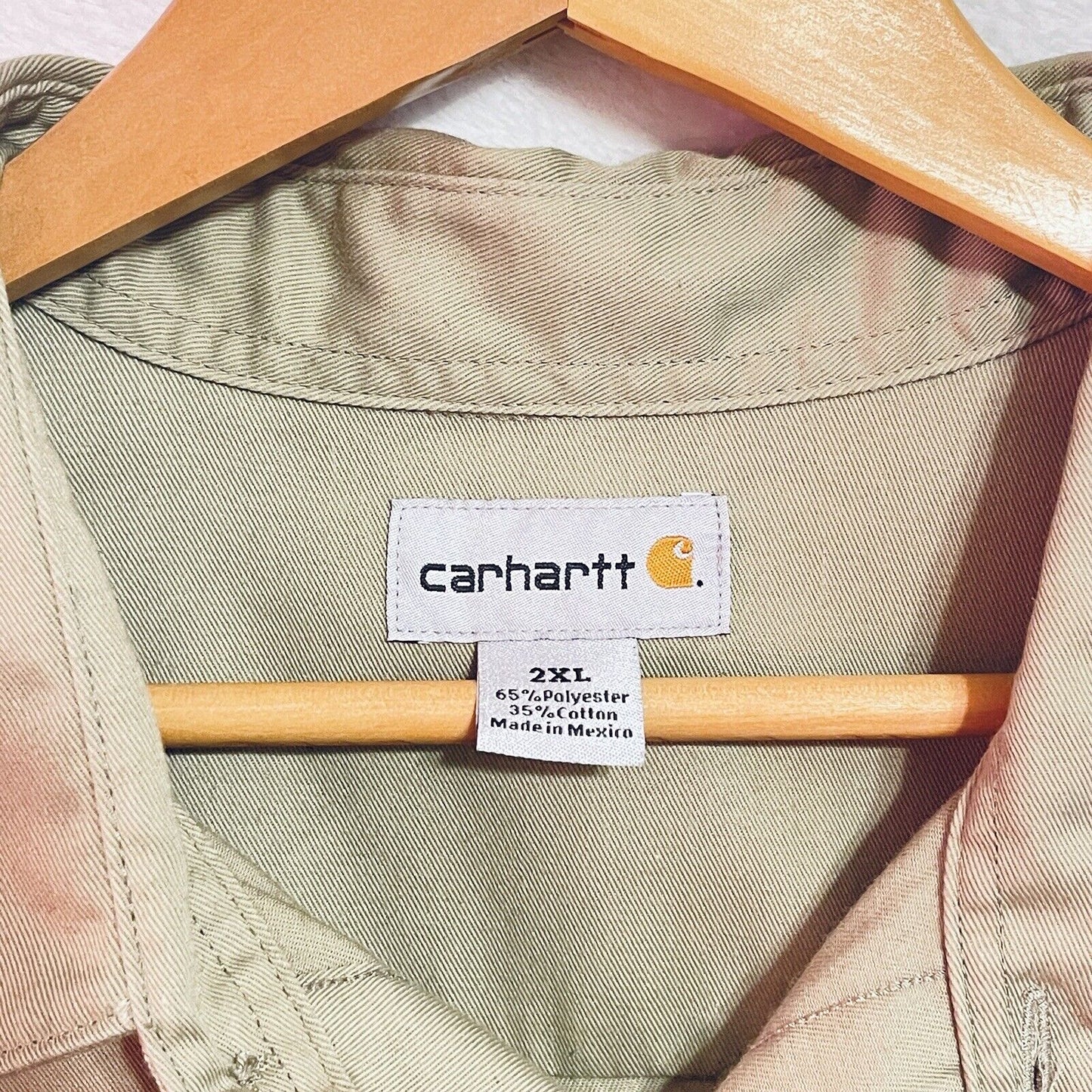 Carhartt Mens 2XL S223 Khaki Twill Short Sleeve Button Up Work Shirt Pockets