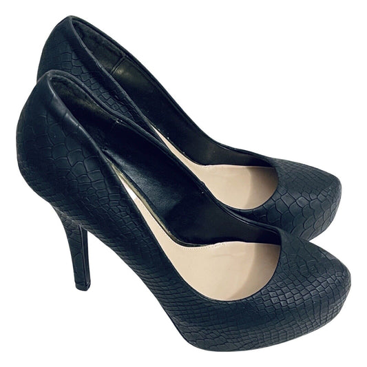 Call It Spring Platform Stiletto Heels Size 8 Black Vegan Leather Snakeskin Shoes