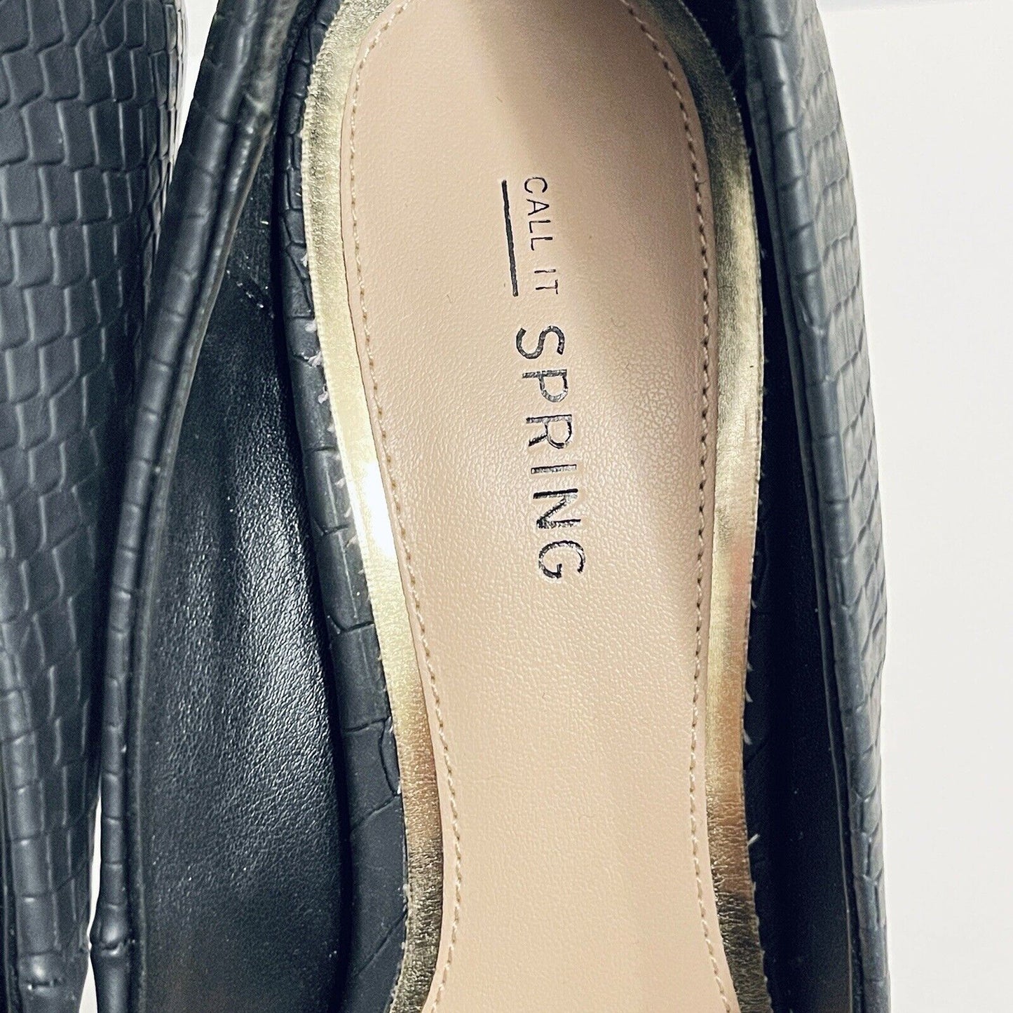 Call It Spring Platform Stiletto Heels Size 8 Black Vegan Leather Snakeskin Shoes