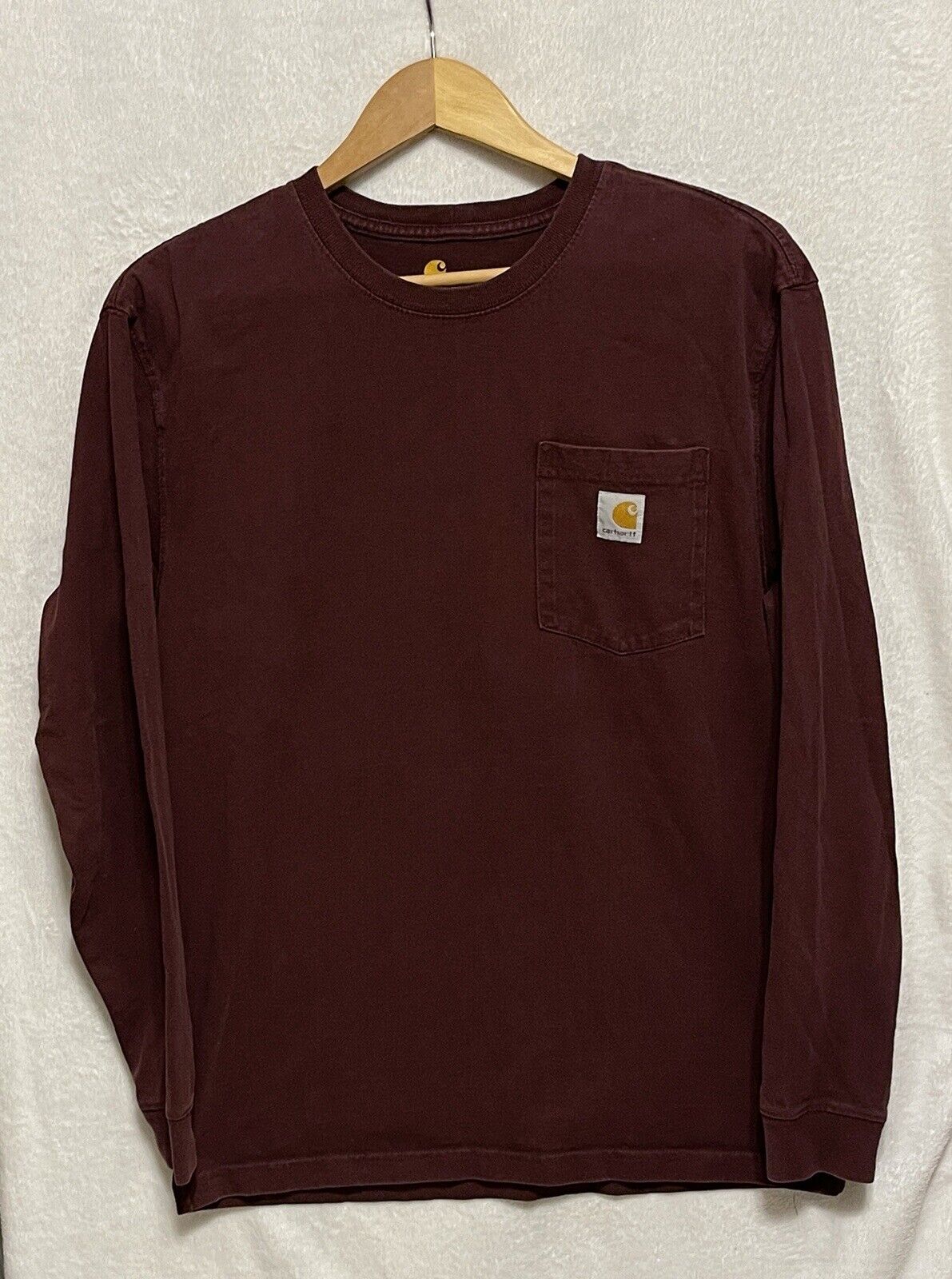 Carhartt K126 Mens Size M Long Sleeve Pocket Tshirt Original Fit Port Maroon
