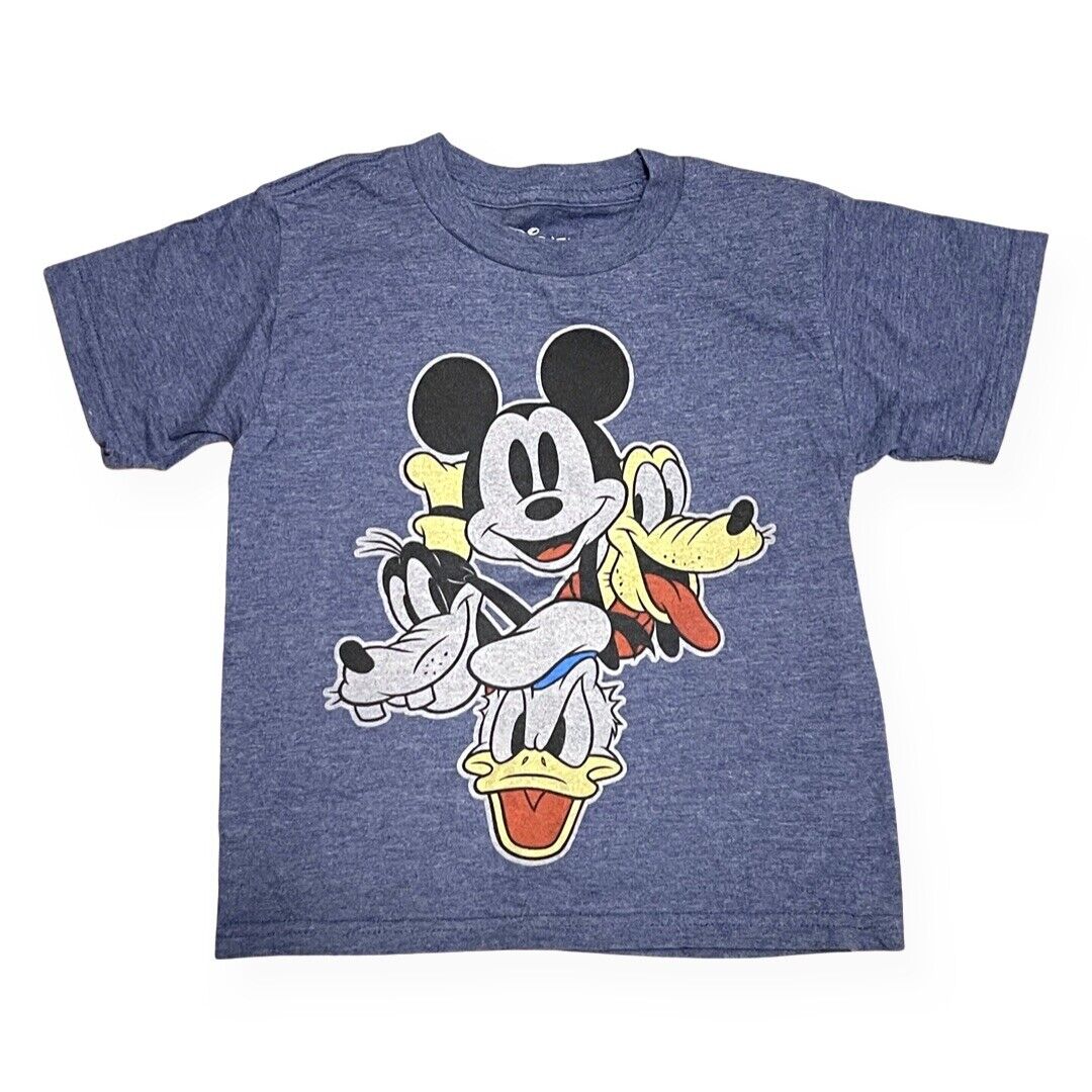 Disney Boys Shirt Size XS 4/5 Mickey Mouse Pluto Goofy Donald Face T-Shirt Blue