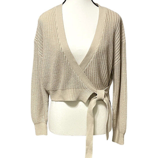 ONLY Long Sleeve Wrap Cardigan Womens Sz M Crop Top Sweater Waist Tie Boho