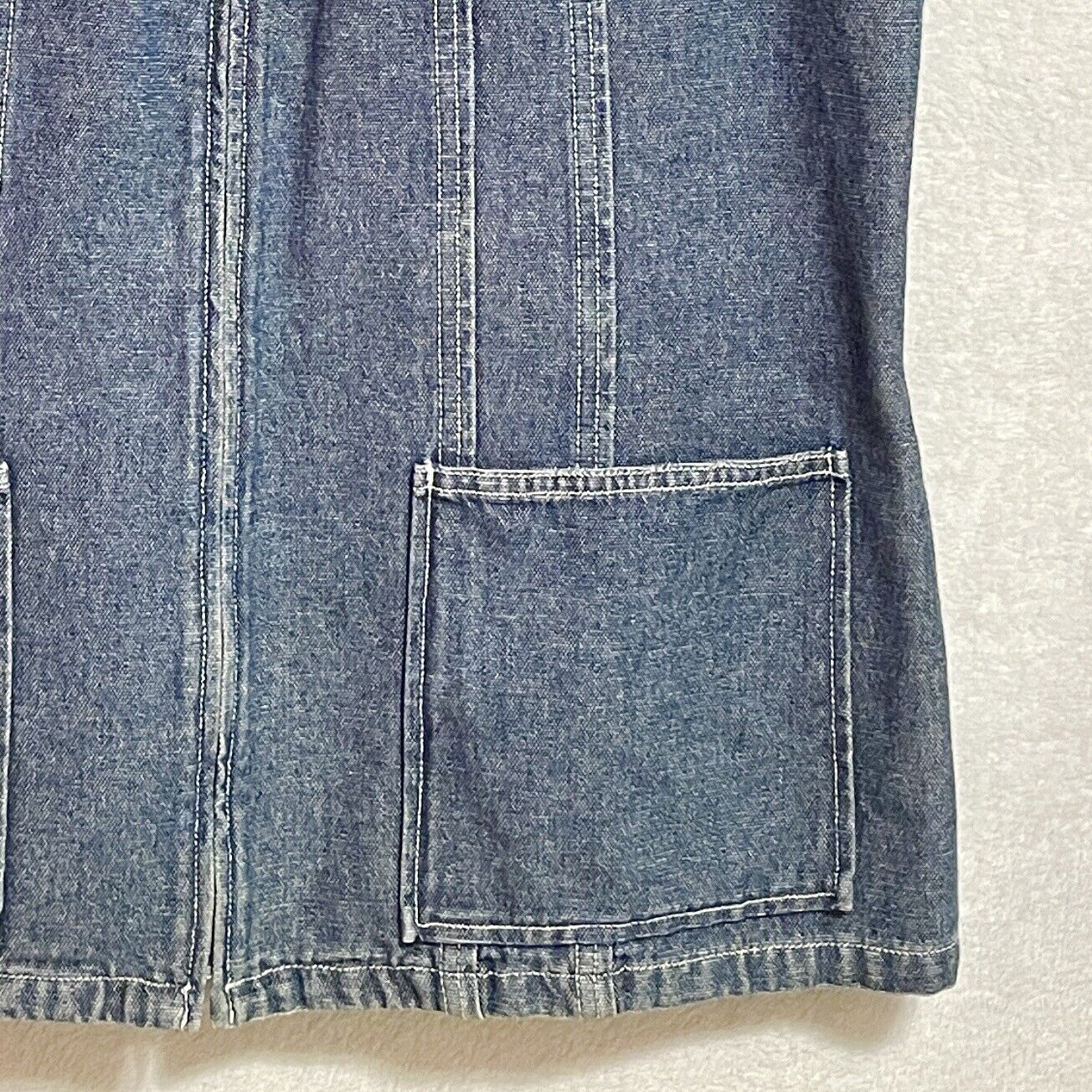 Ellen Tracy Womens Sz 16 Denim Zip Field Vest Jean Jacket Pockets Vintage