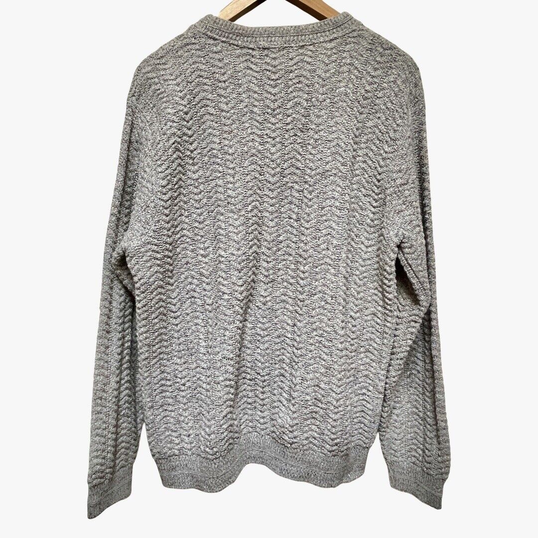 Mens Haggar Gray Blue Chevron Knit Pullover Cotton Blend Sweater Size L
