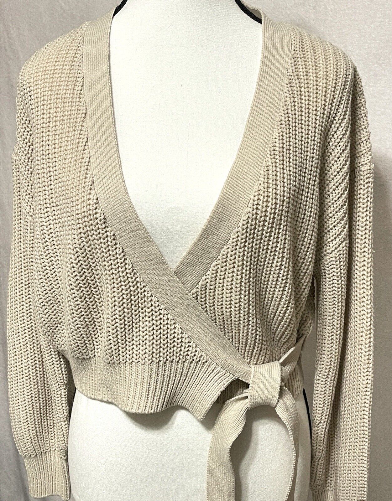 ONLY Long Sleeve Wrap Cardigan Womens Sz M Crop Top Sweater Waist Tie Boho