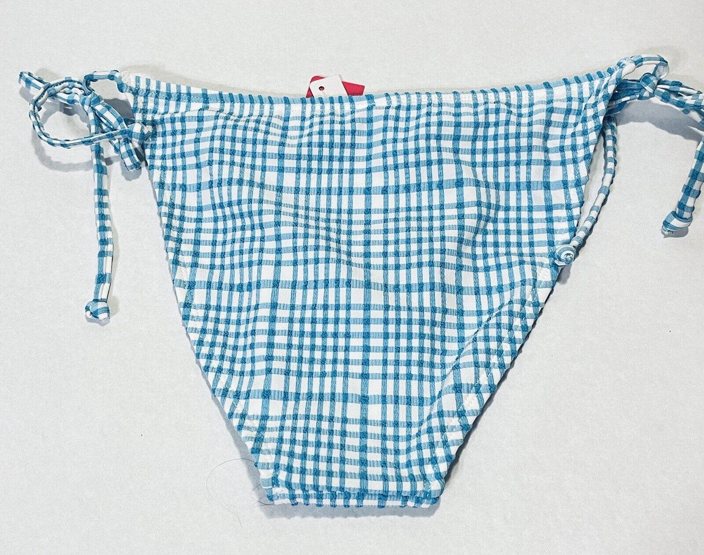 Juniors Cheeky Size Medium Tie Bikini Bottom Textured Plaid Blue Xhilaration