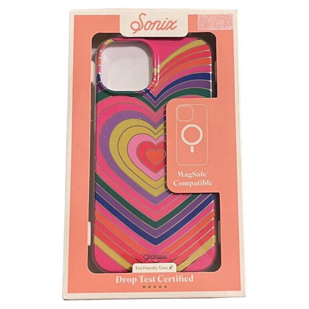 Sonix Phone Case iPhone 13 14 MagSafe Compatible 10ft Drop Tested Rainbow Hearts
