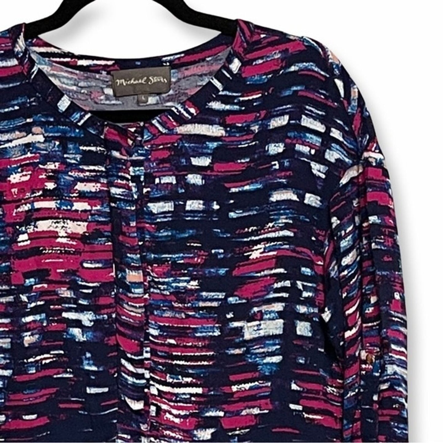Michael Stars Barcelona Crepe Print Colorful Abstract Shirt Dress Large