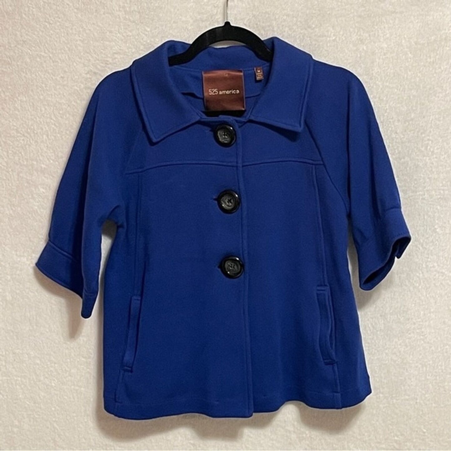 525 America Knit Blue Jacket Blazer Size M Short Sleeve Modern Swing Coat