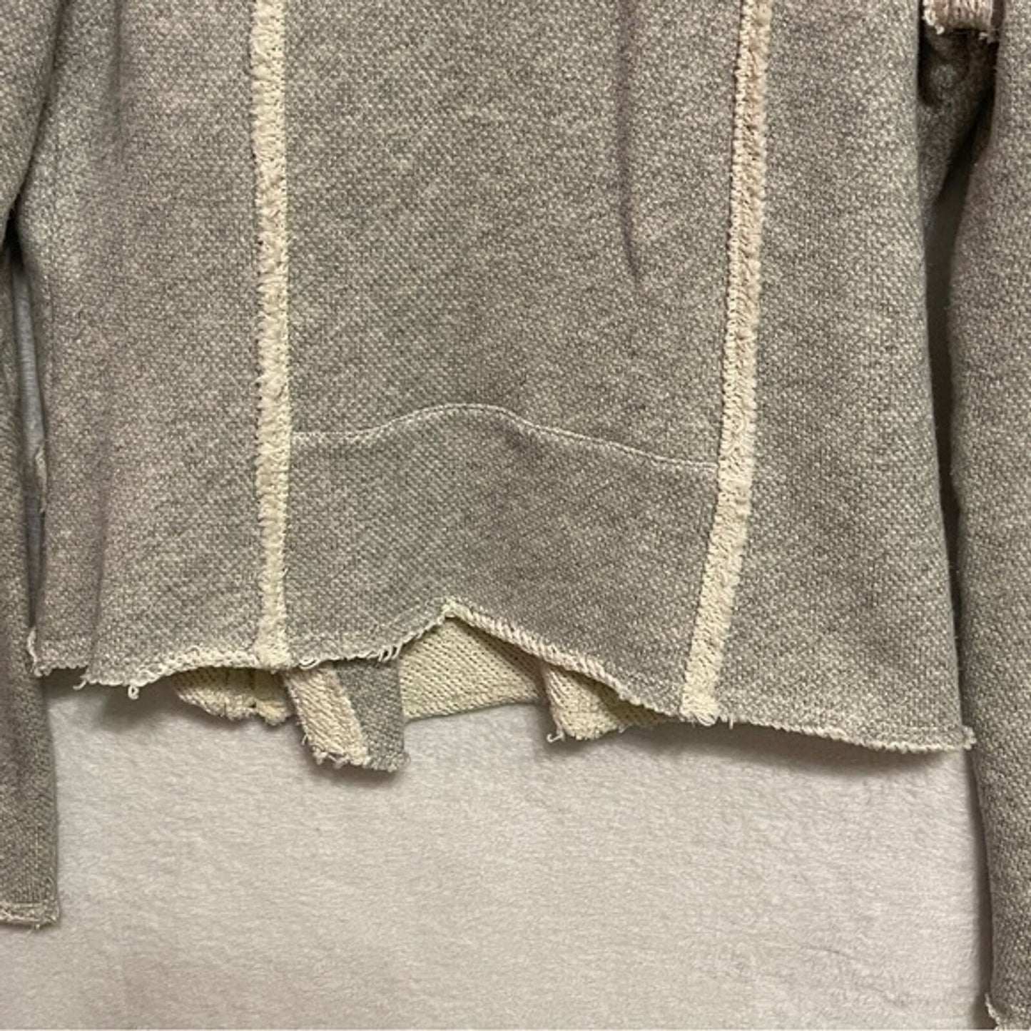 Lucky Brand Sz M Minimalist Modern Cotton Knit Jacket Moto Blazer Gray Beige