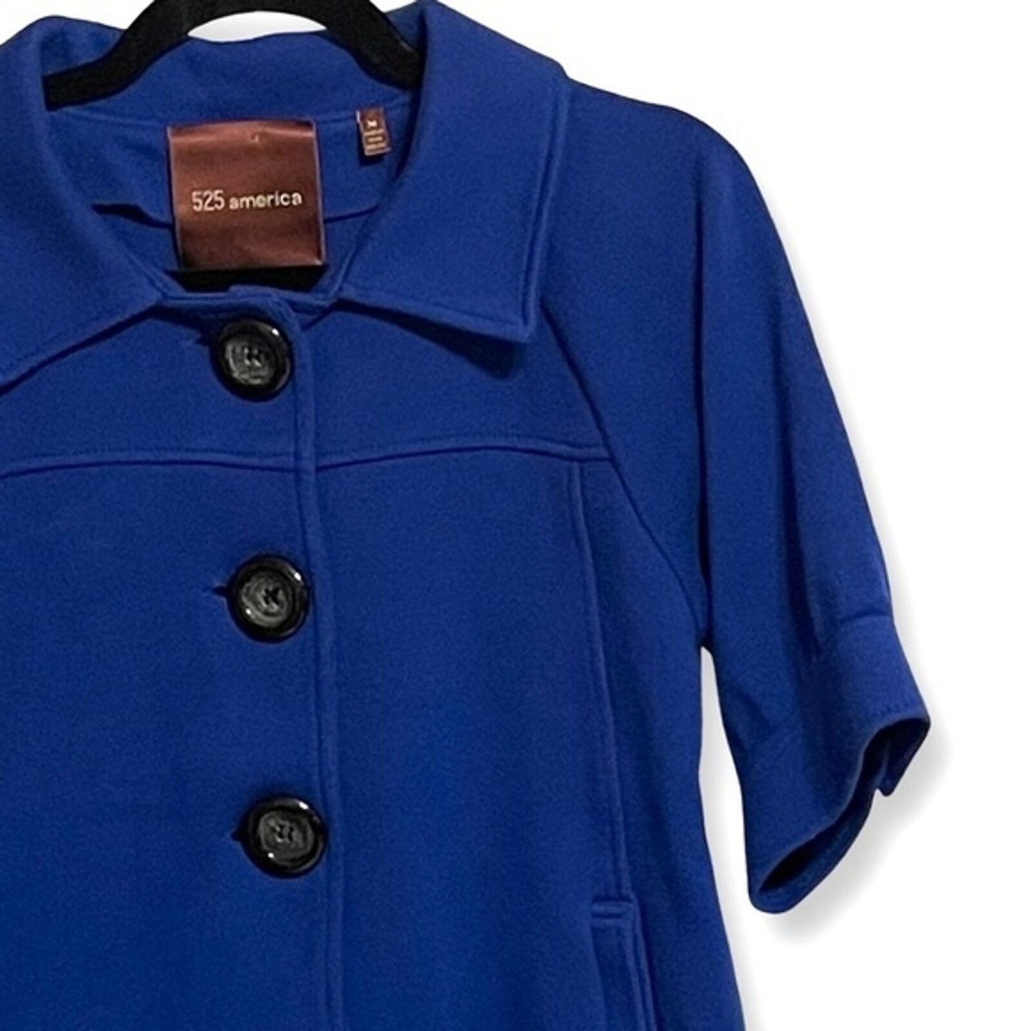 525 America Knit Blue Jacket Blazer Size M Short Sleeve Modern Swing Coat