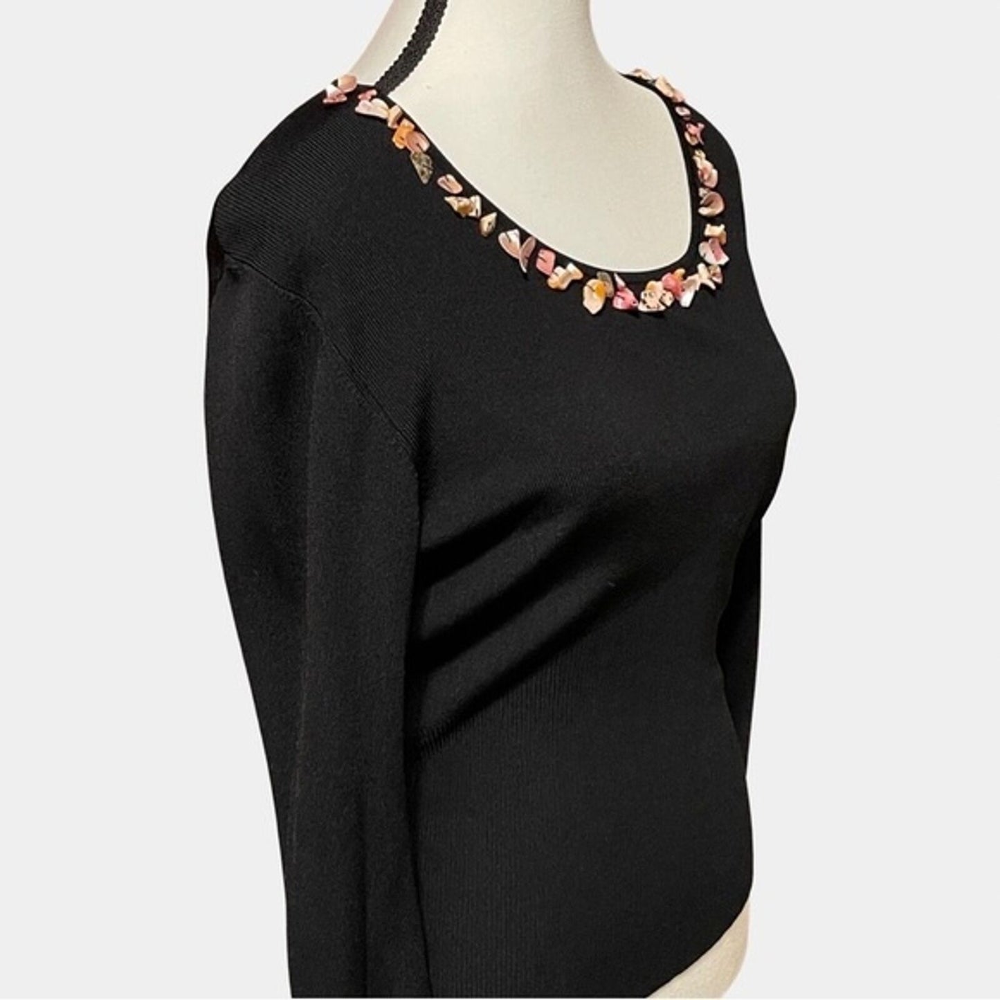 Dolce Cabo Black Sweater with Pink Shell Neckline Size XL