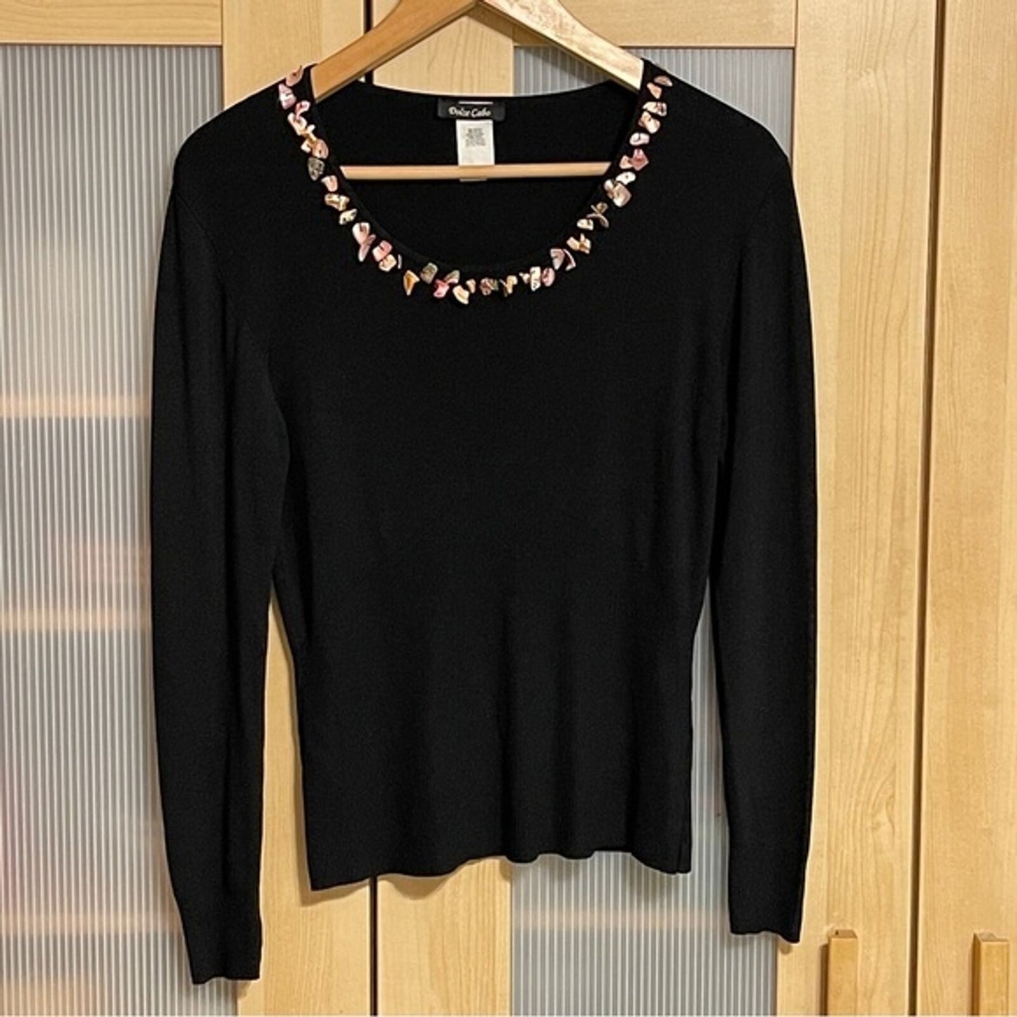 Dolce Cabo Black Sweater with Pink Shell Neckline Size XL