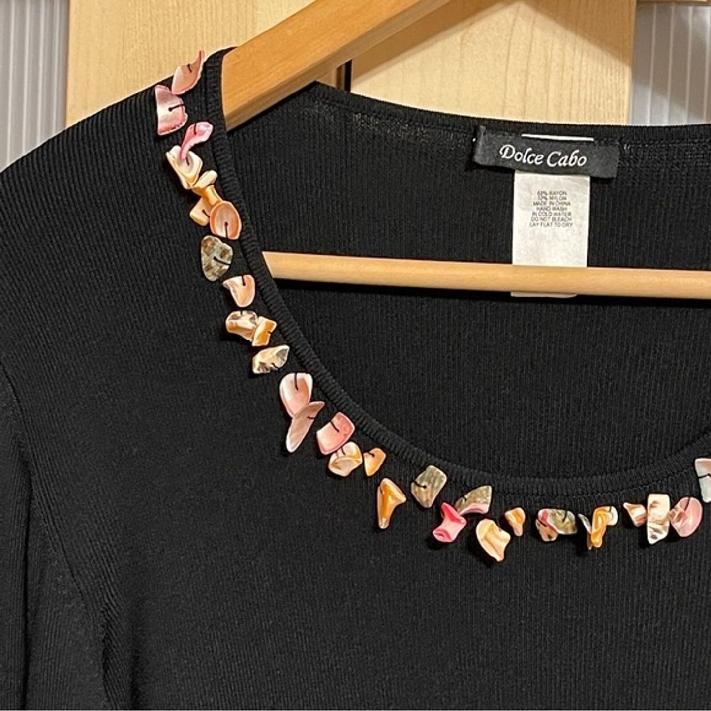 Dolce Cabo Black Sweater with Pink Shell Neckline Size XL