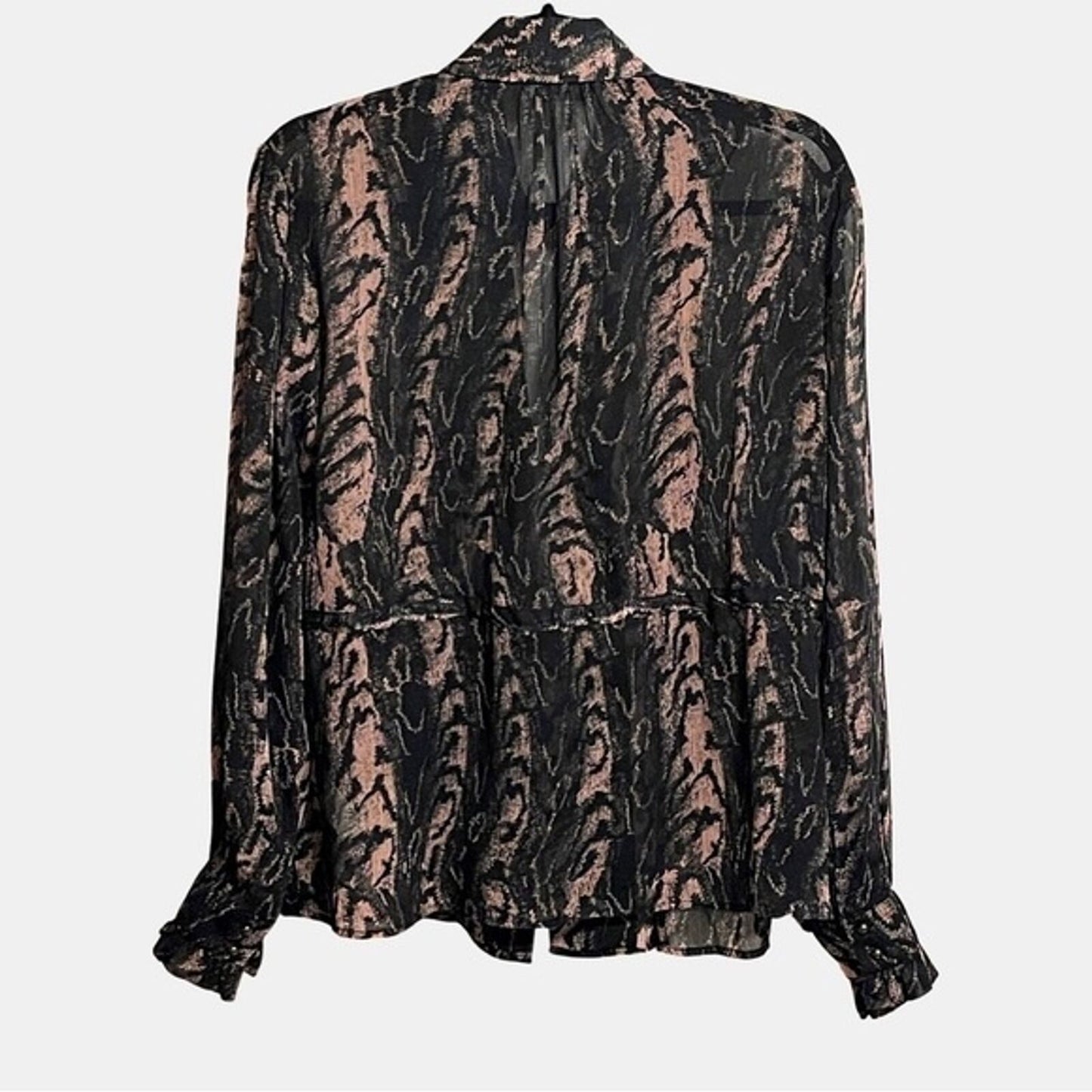 Topshop Long Sleeve Sheer Black Pink Animal Print Blouse Size S/M