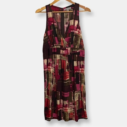 Danny and Nicole Sleeveless Midi Dress Abstract Watercolor Boho Print,  Size 14