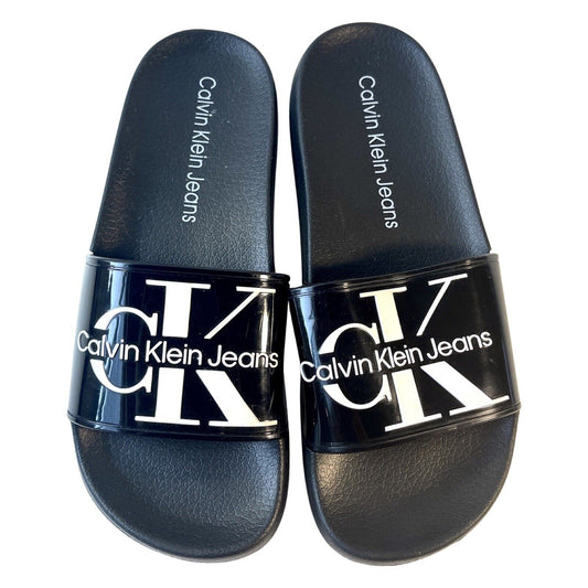 Calvin Klein Jeans Mens Size 7M Avett Monogram Logo Slide Sandal Shower Shoes