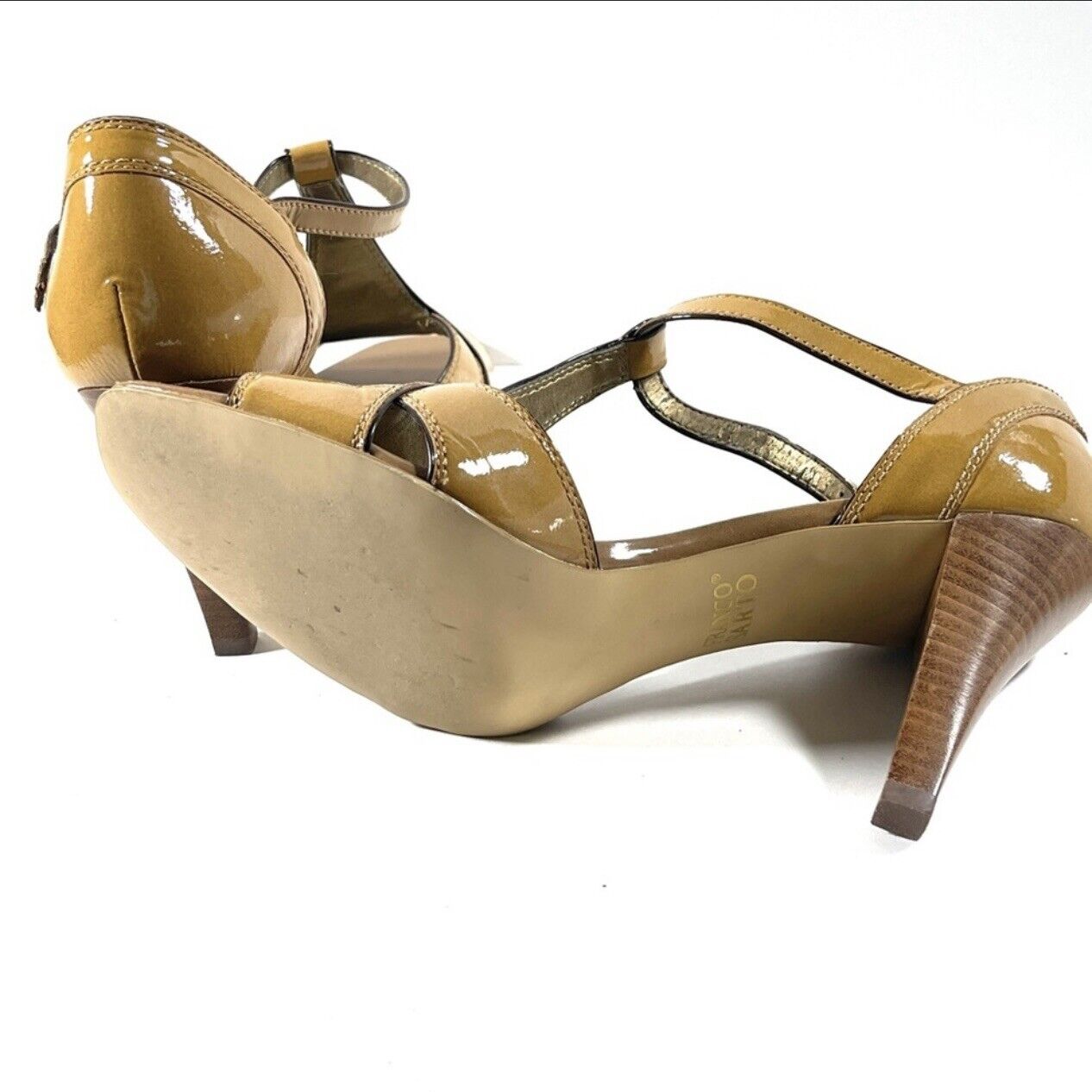 Franco Sarto Womens T-Strap Brown Patent Leather Dress Pumps Shoes Medium Sz 9.5