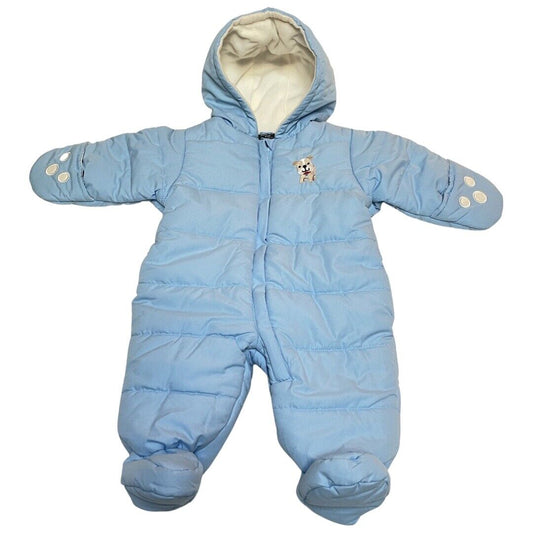 Boys 0-3 Mos Blue Puffer One Piece Snowsuit Coat Full Zip Hood Faded Glory