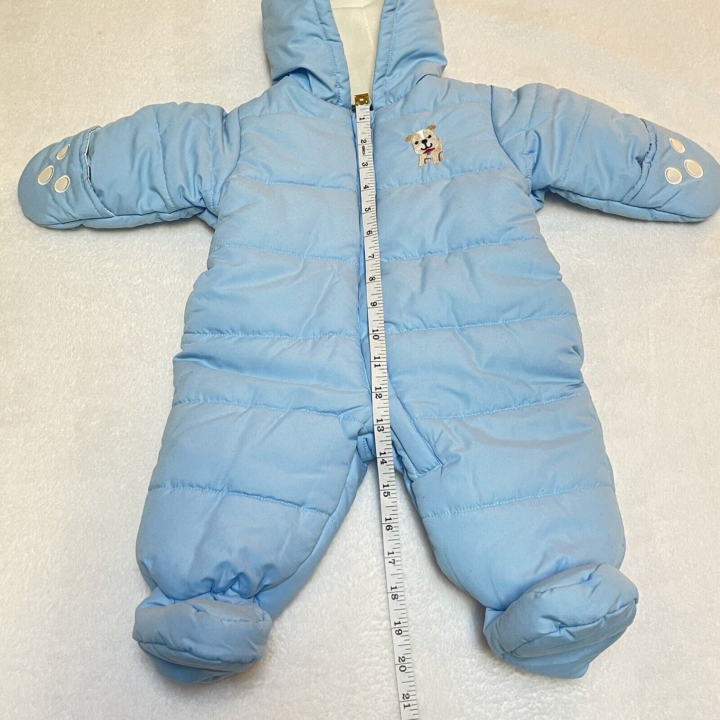 Boys 0-3 Mos Blue Puffer One Piece Snowsuit Coat Full Zip Hood Faded Glory