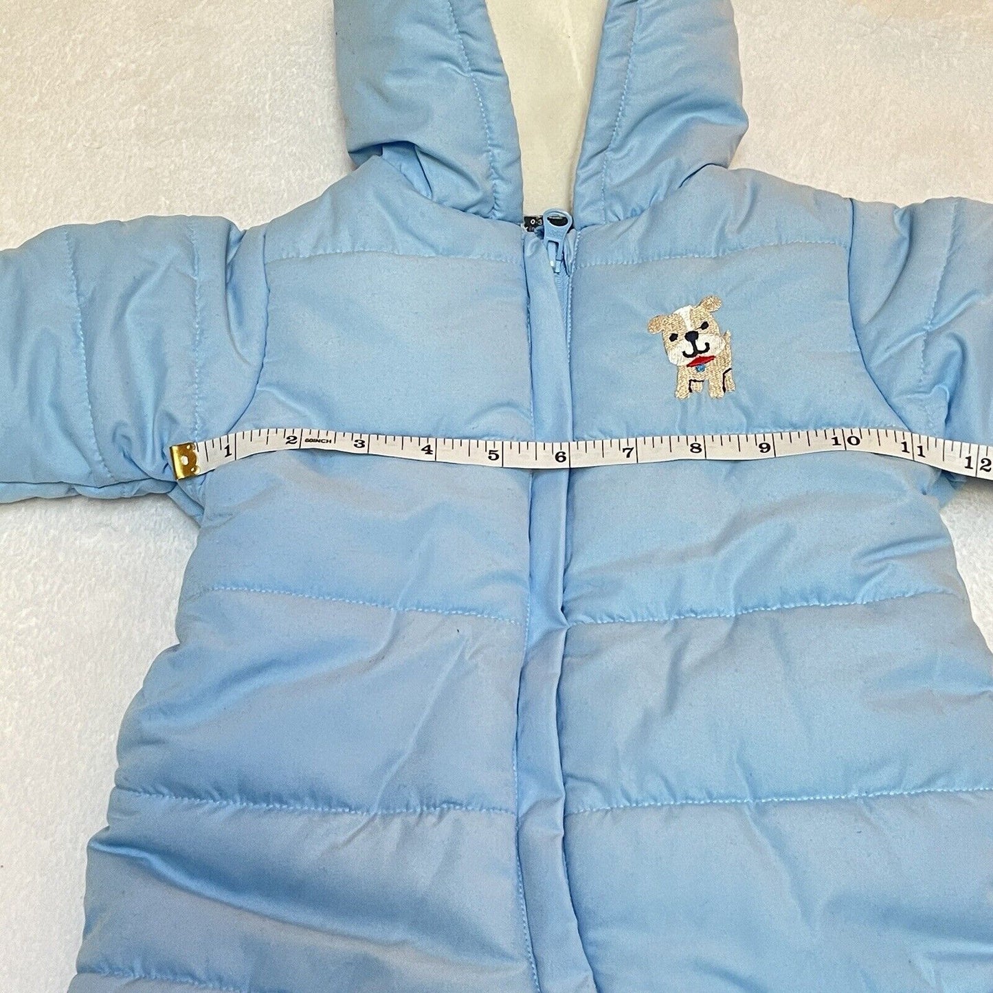 Boys 0-3 Mos Blue Puffer One Piece Snowsuit Coat Full Zip Hood Faded Glory