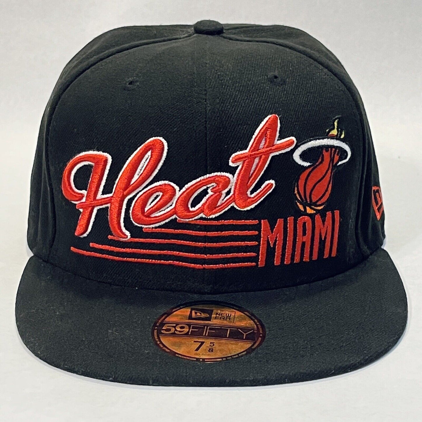 Miami Heat Hat New Era 9FIFTY Fitted Cap 7 5/8 Black Red NBA Basketball Mens
