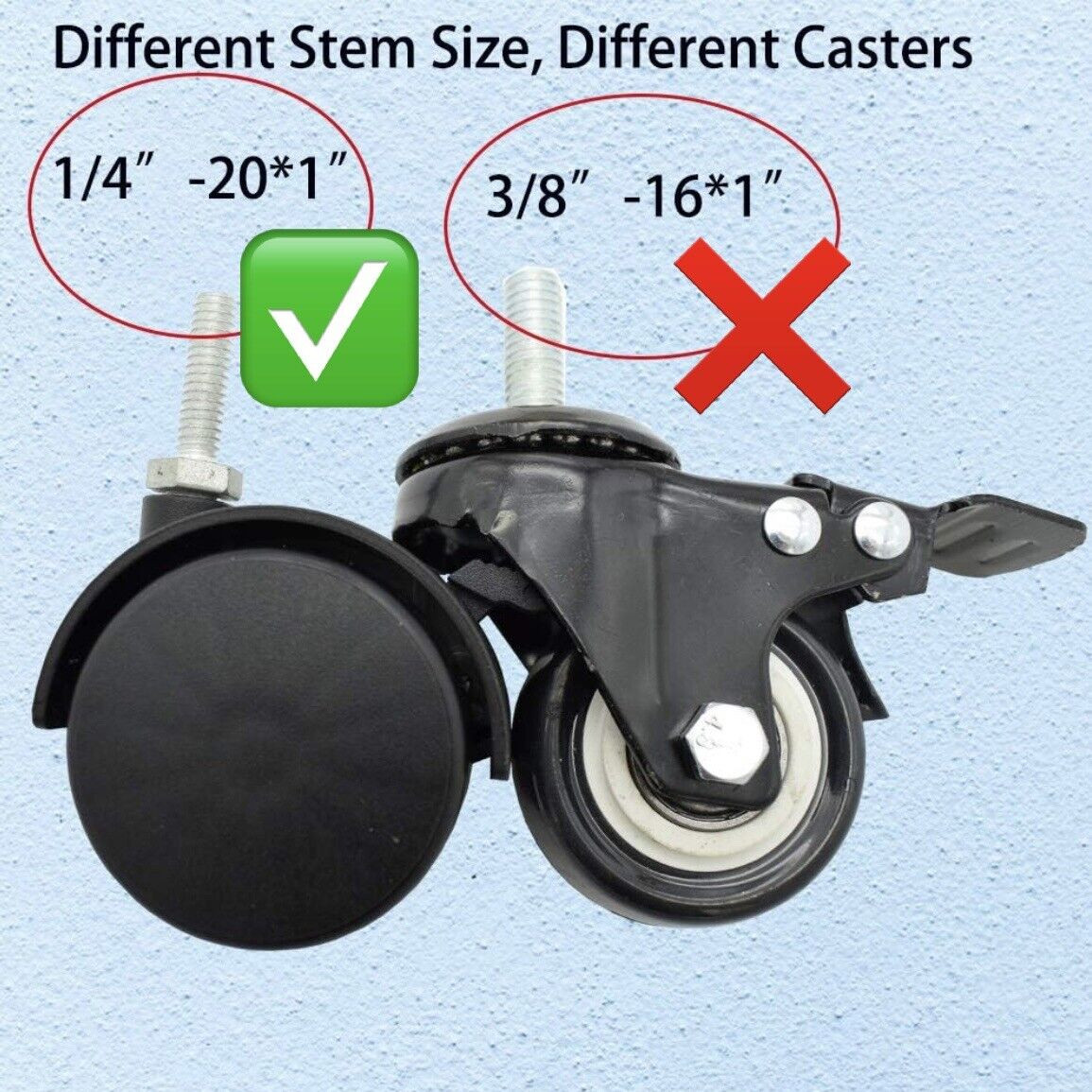 2 inch Swivel Caster Steel Stem Plastic Wheels 1/4" - 20 x 1" Stem Pack Of 4