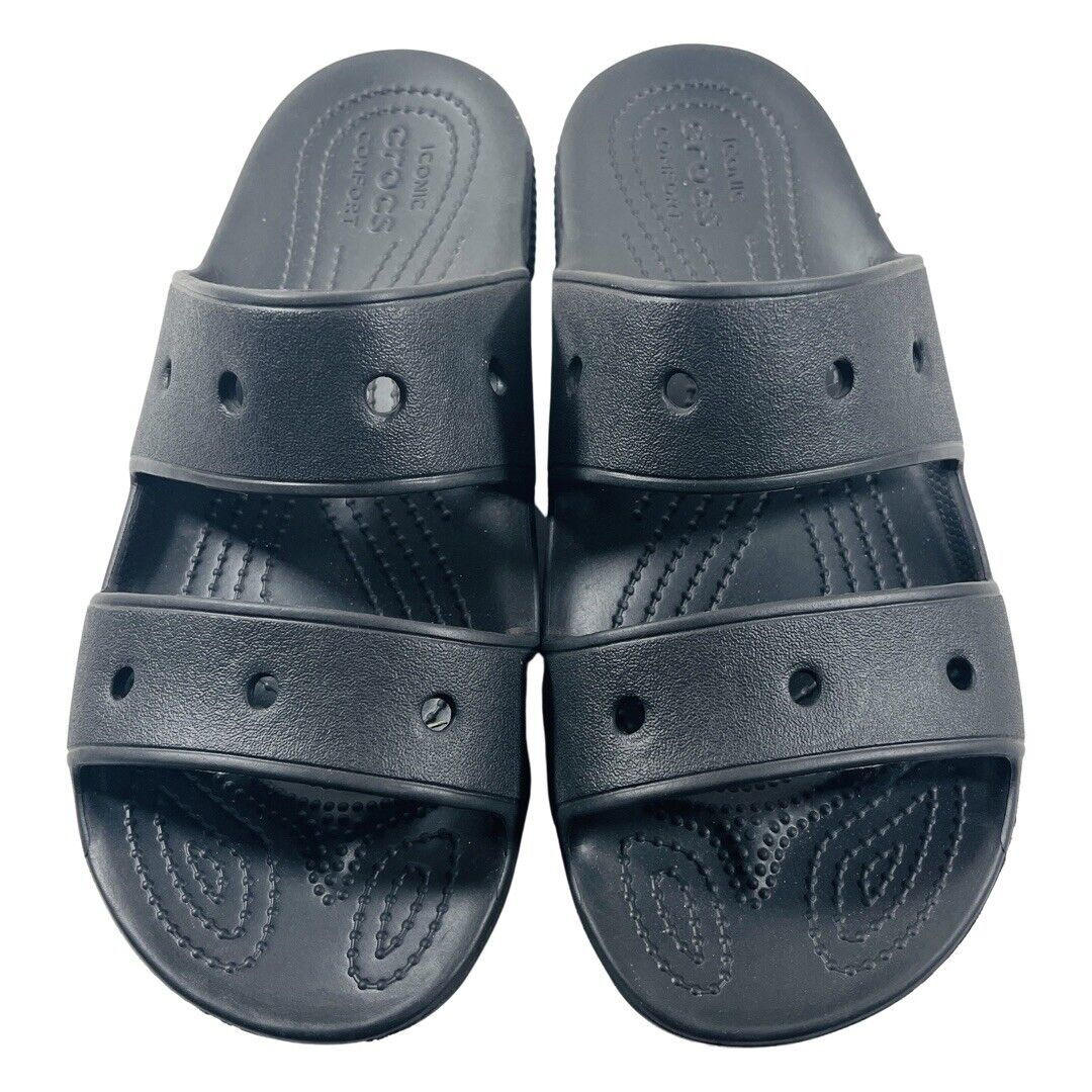 Crocs Classic Two Strap Black Slide Sandals Mens Size 7 Womens Size 9