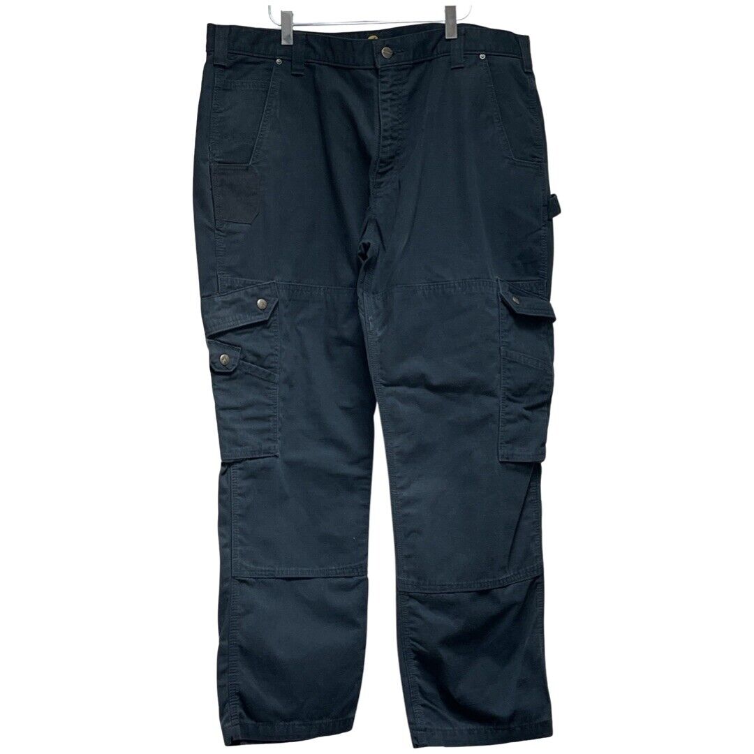 Carhartt Black Cargo Ripstop Relaxed Fit 40x30 Work Pants Double Knee B342