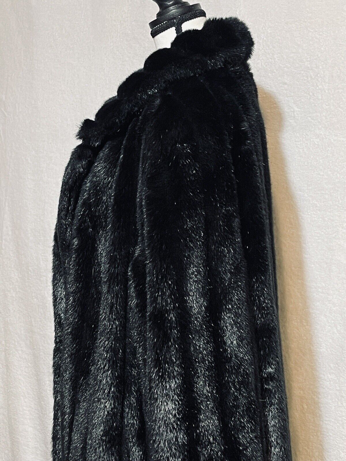 STYLE VI LTD Vintage Faux Fur Coat Size L XL Black Mink Long Full Length Lined