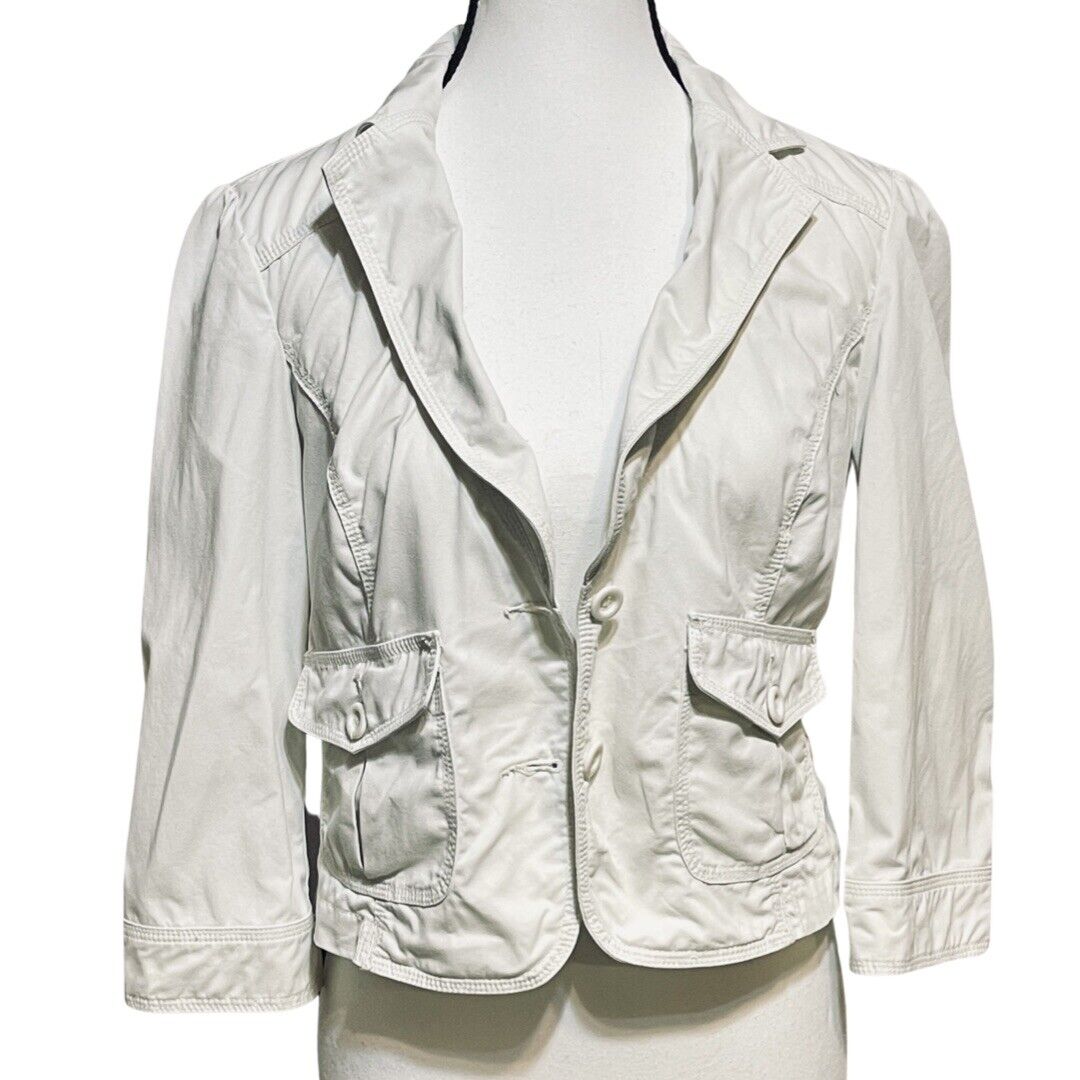 White House Black Market Cropped Jacket Womens 8 WHBM White Utility Top Shacket