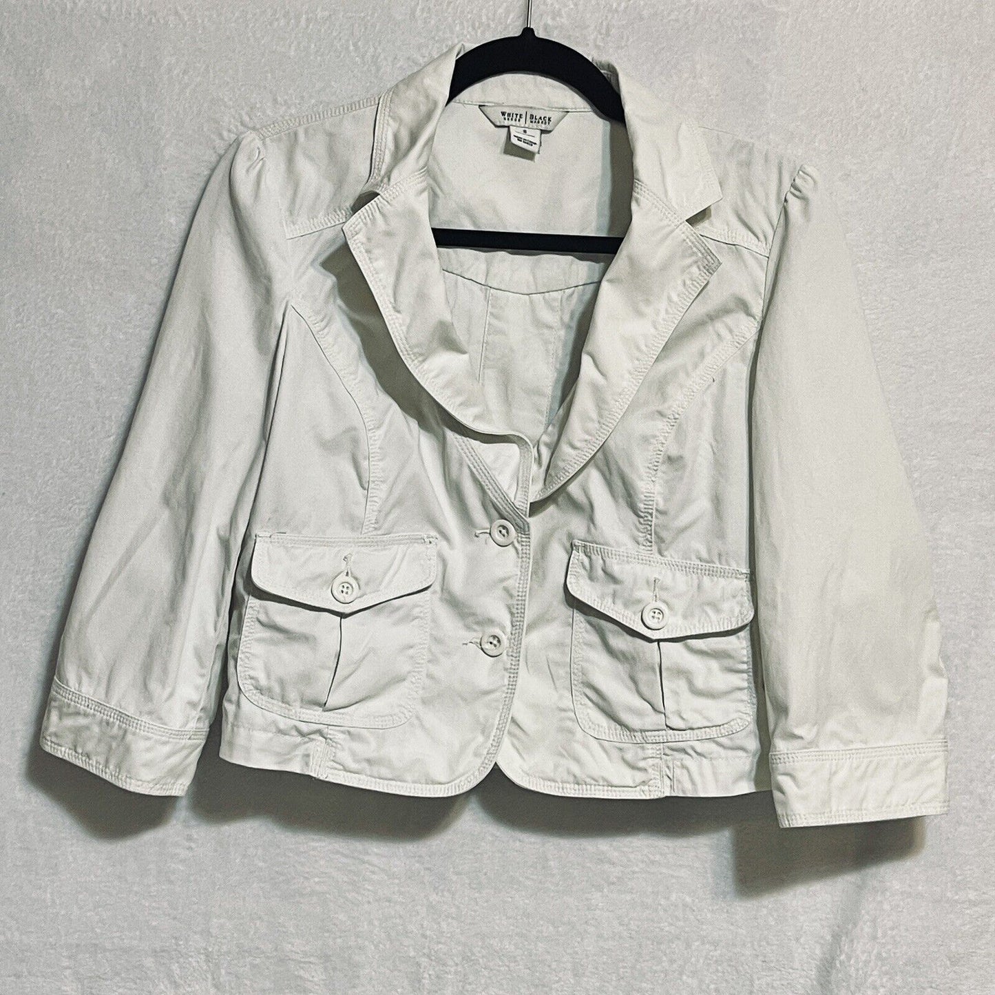 White House Black Market Cropped Jacket Womens 8 WHBM White Utility Top Shacket