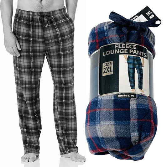 Mens Size 2XL Pajama Pants Soft Fleece Plaid Casual Sleep Lounge Bottoms Pockets