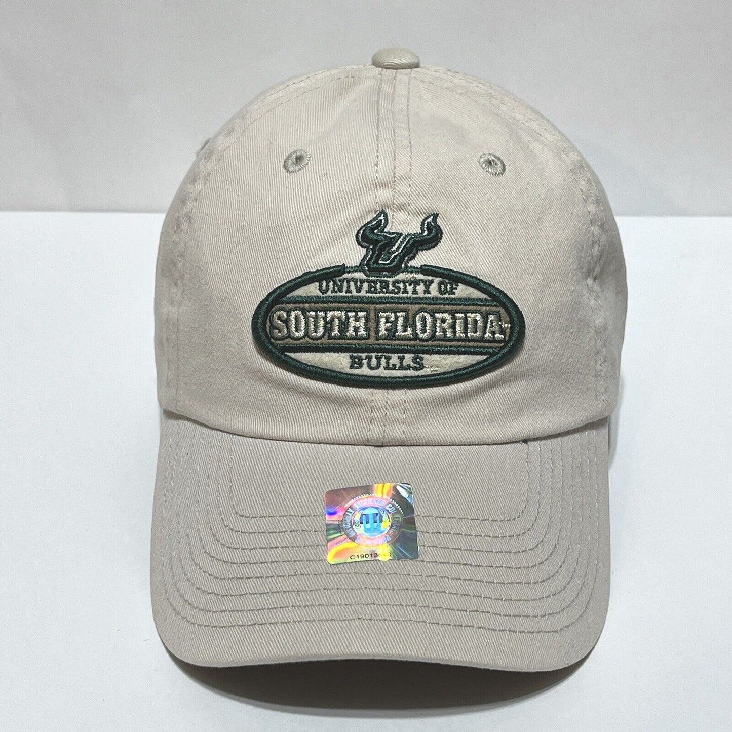 University of South Florida Bulls Logo Hat Adjustable Strap Khaki Baseball Cap