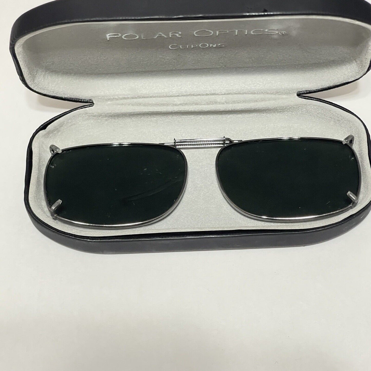 Polar Optics Clip-On Sunglasses Silver Adjustable Frame With Case Rectangle