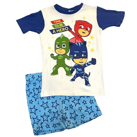 PJ Masks Sz 8 Pajama Set Time To Be A Hero Blue 2 Piece Short Sleeve Shorts PJs