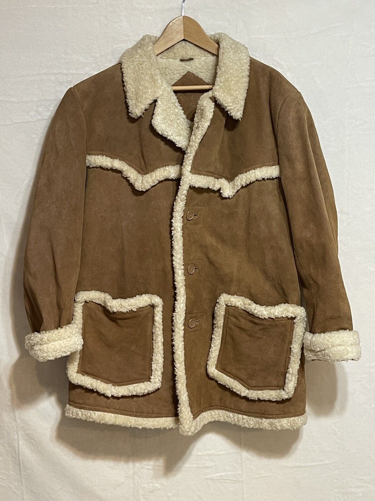 Vintage Rancher Jacket Mens 44 Suede Sherpa Lined Western Farm Coat Yellowstone