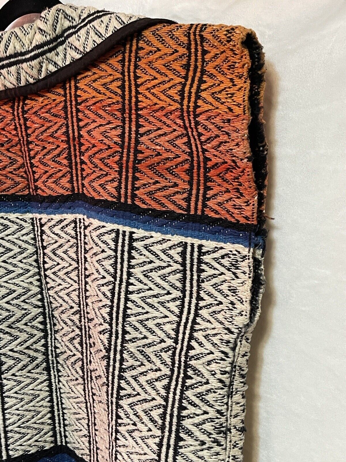 Vintage 60s Mexican Blanket Vest XL Serape Ruana Retro Poncho Fringe Pockets
